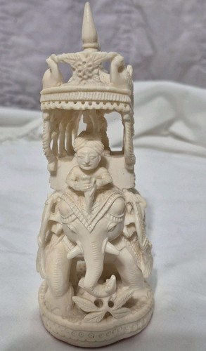 Intricata statua Howdah elefante decorativo intagliato a mano pietra ollare reale vintage - Foto 12 di 13