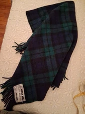 Black Watch PLAID 100% VIRGIN WOOL Fringed Throw Romania Made 51"W x 63"L