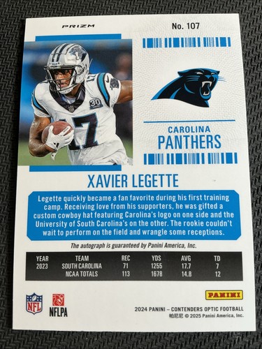 2024 Panini Contenders Optic Xavier Legette Rookie Ticket Silver Prizm Auto #107 - Bild 7 von 8