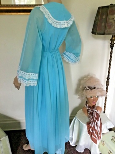 50’s Vintage Blue Empire Bell Sleeve Peignoir Gown Set - Bild 4 von 11