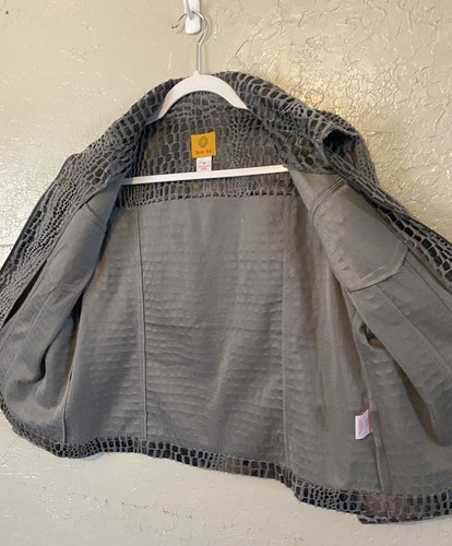 Ruby Rd. Jacket Womens 14 Gray Textured Snake Skin Soft Fuzzy 3/4 Sleeve Ladies - Picture 8 of 12