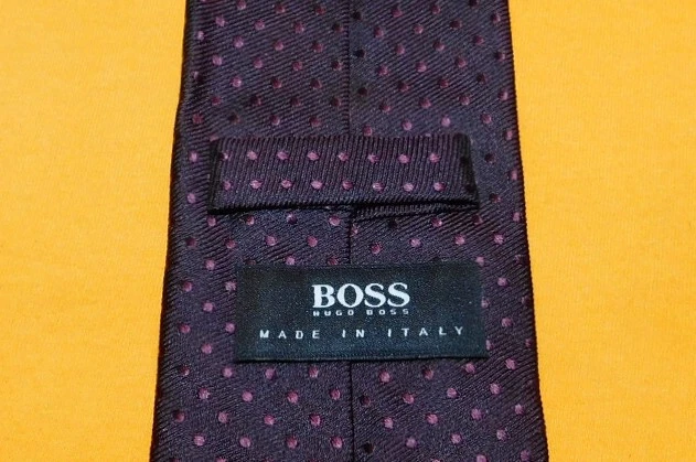 HUGO BOSS MADE IN ITALY BROWN/DARK BROWN/PURPLE DOTS MOTIF TIE - DESIGNER TIES. - Image 3 of 3