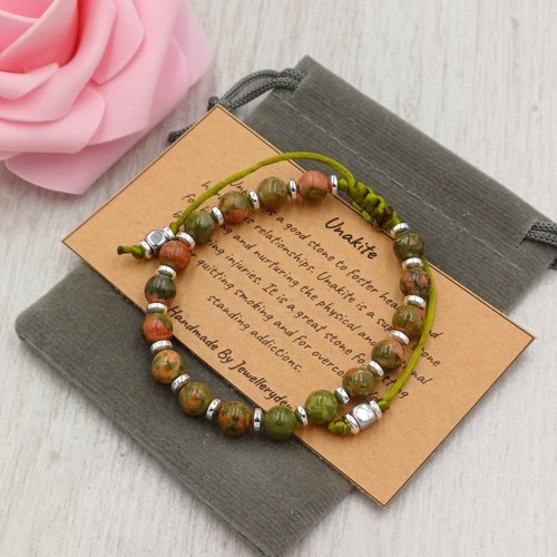 UNAKITE Bracelet Adjustable Handmade + Gift Bag & Card Crystal Gemstone 6/8mm - Picture 4 of 12