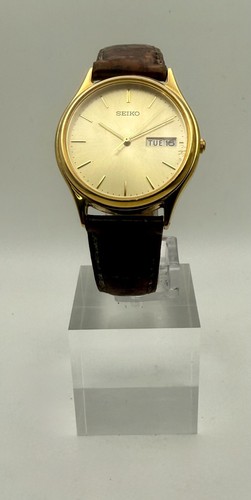 Men's 2006 Seiko 34mm Gold Plated Quartz Day Date Dress Watch Cal. 7N43-9A90
