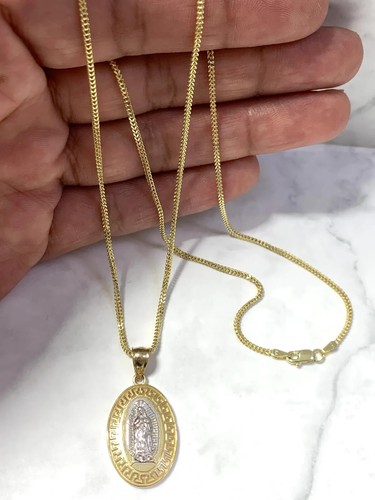 14K Yellow Gold Saint Jude/ 14 karat san Judas Pendant with Franco Chain Necklac - Picture 3 of 4