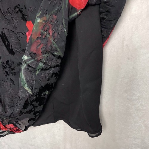 Vintage 90s Silk Floral Burnt Velvet Overlay Black Red Midi Dress 16 Whimsygoth - Picture 8 of 12
