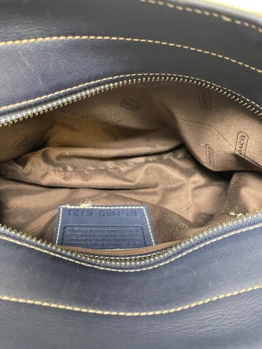 Vintage Coach 6121 Bleeker Satchel Linen Canvas Navy Leather Trim Tote Bag - Picture 10 of 15