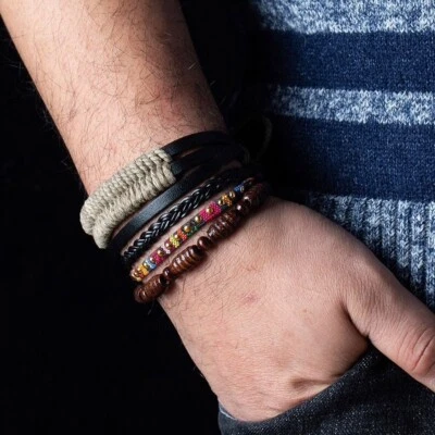 Ensemble de 4 Bracelets Homme ou Femme Cuir tressé - Corde - Tissage - Photo 1/2
