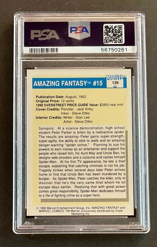 1990 IMPEL Marvel Universe SPIDER-MAN #126 AMAZING FANTASY #15 GEM MINT PSA 10 - Bild 2 von 2