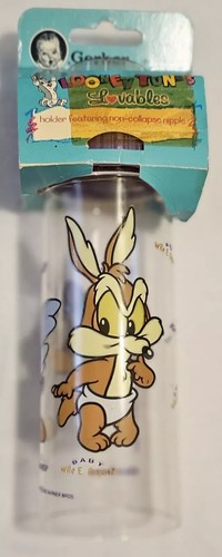 Vintage 8-OZ Bottle Gerber Looney Tunes Lovables Wile E Coyote Roadrunner New - Picture 2 of 3