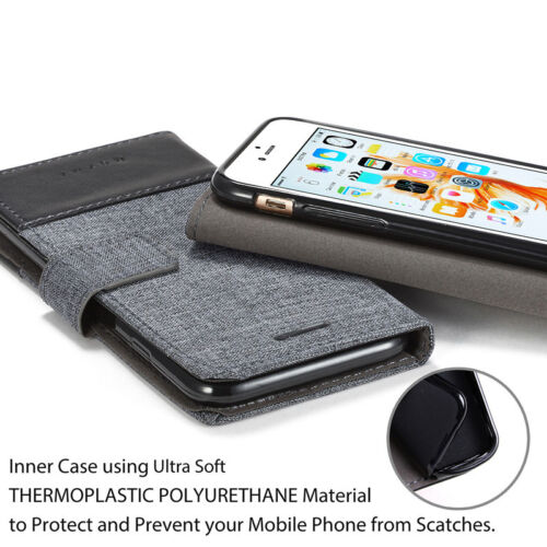 Canvas Leather Magnetic Flip Stand ID Wallet Card Case Cover For Cell Phones - Picture 5 of 35