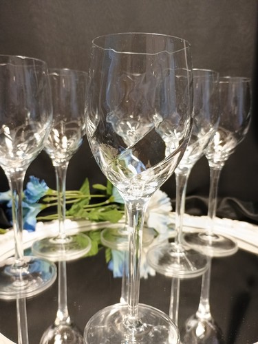 6 Kosta-Boda CHATEAU CLEAR Optic Swirl Crystal 8 1/2" Wine Glasses Goblets Set - Picture 3 of 8