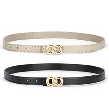 Belts for Women 2 Pack Skinny Leather Belt Trendy Thin Belts for Women Dresse...