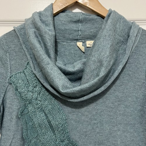 Anthropologie MOTH Strickpullover Wasserfallausschnitt Wollmischung Zopfmuster Patch Größe Small - Bild 5 von 12