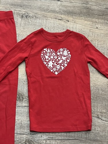 Gap Kids Girl Size 8 Red Pajama Set Pjs Heart valentines 100% Cotton Snowflake - Picture 2 of 4