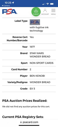 1977 Topps Star Wars WONDER BREAD BEN OBI-WAN KENOBI PSA 5 NM-MT #2 RC - Picture 3 of 3