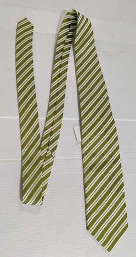 NWT HARDY AMIES 100% Pure Woven Silk Green White Diagonal Striped Necktie - Picture 6 of 7