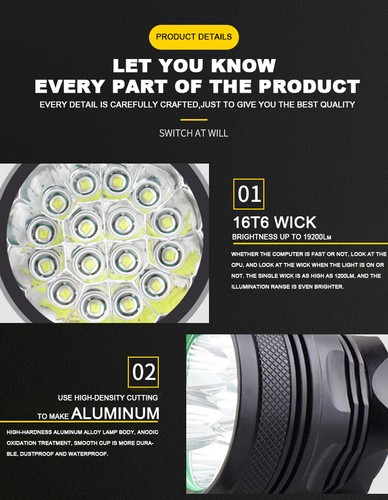 1x T6 LED Bicycle Light Front Set Headlight Lantern 16*LEDs For Bike Flashlight - Imagen 8 de 12
