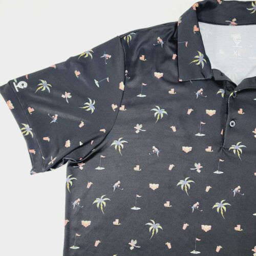 CADDY CART GOLF moisture WICKING, UPF s/s polo sz XL PALM BOLT BLACK (PRINT) - Picture 4 of 11