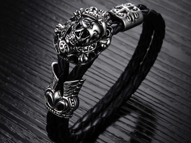 REAMOR 17 21 cm Men Bracelets 316L Stainless Steel Skull Charms Beads
