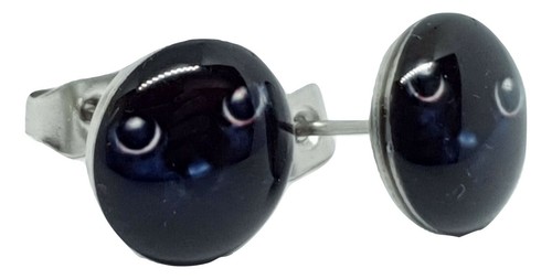 Black Cat Face Stud Earrings Pair Quality Steel 10mm Unisex Lucky Pussy Earrings - Picture 5 of 12