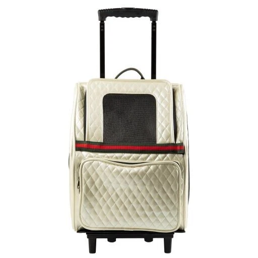 Petote Rio Bag On Wheels Ivory Quilted with Stripe 3 in 1 Carrier Made in USA - Image 2 of 4