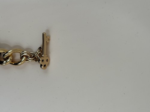JUICY COUTURE CHAIN & BLACK LEATHER INCERT BRACELET RHINESTONE LOCK & KEY CLASP - Picture 6 of 15