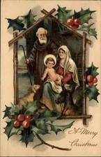 Christmas Nativity Scene Baby Jesus Holly Embossed PFB c1900s-10s Postcard