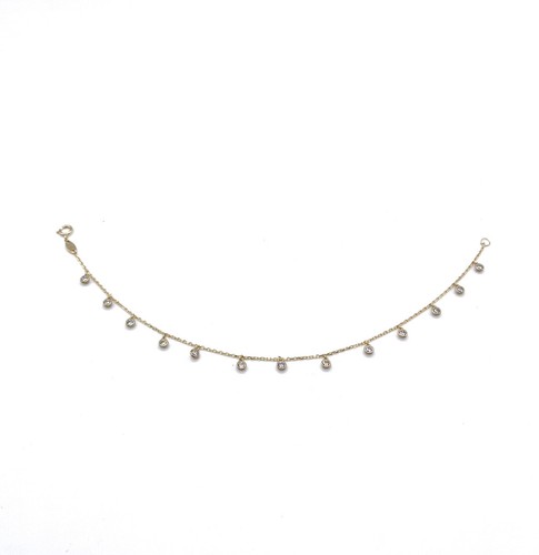 New 9ct Yellow Gold Bracelet 7.5 Inch Drop Diamond By The Yard Hallmarked Cz - Picture 3 of 8