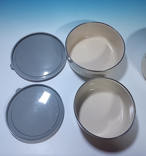 3er Set Vintage Pfaltzgraff REMEMBERANCE Emaille Metall verschachtelte Rührschüsseln & Deckel - Bild 7 von 10