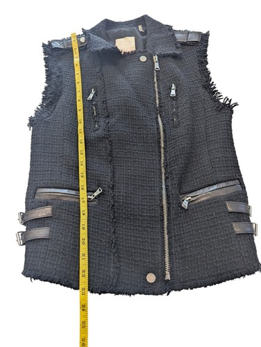 Rebecca Taylor Tweed Motorrad Zip Weste schwarz Leder Größe 4 - Bild 6 von 9