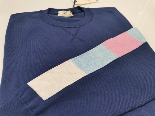 MAGLIONE GIROCOLLO UOMO MQJ COTONE/LINO 3056 BLU NUOVI ARRIVI PRIMAVERA ESTATE - Imagen 2 de 4