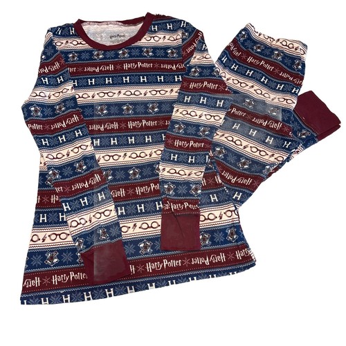 Harry Potter Snug Fit Pajamas Size Medium All Crests Striped 2-Piece Set - Picture 2 of 7