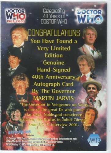 Martin Jarvis Autogramm Sammelkarte WA13 - DOCTOR WHO 40. 1963-2003 - Bild 2 von 2