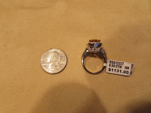 Genuine Citrine And Diamond 14kt White Gold Lady's Cocktail Ring - Picture 10 of 12