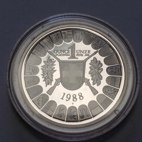 1988 100 Francs 1 oz Platinum Swiss Shooting Thaler Proof Coin - OGP COA - G2660 - Picture 4 of 10