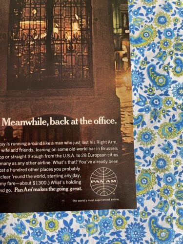 Vintage 1969 Pan Am Airlines Print Ad Meanwhile Back At The Office - Picture 2 of 7