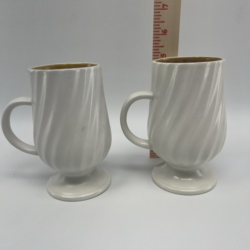 VTG Holt Howard White Swirl Coffee Cups 7550 Tan Interior Pair Mugs Tea MCM 1965 - Picture 13 of 13