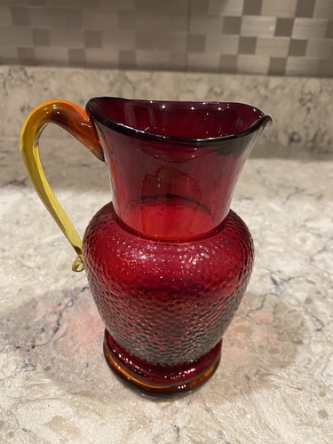 Vintage Kanawha Ruby Red Glass Pitcher Amberina Handle with Original Tag - Picture 4 of 11