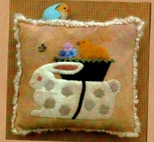 Spring Rider Wool Applique Pillow Pattern Primitive Folk Art Bunny & Chick