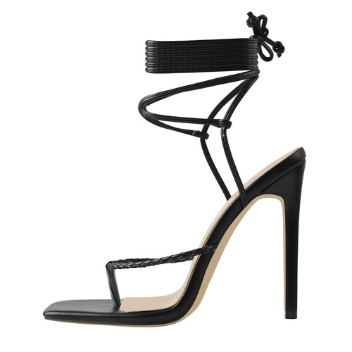 Sandalias Onlymaker para mujer punta cuadrada con correa al tobillo tanga tacón chanclas - Imagen 8 de 14