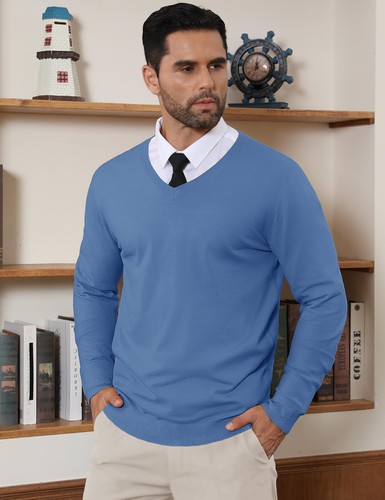 Herren V-Ausschnitt Pullover Langarm Strickpullover weich leicht Freizeitpullover - Bild 70 von 96