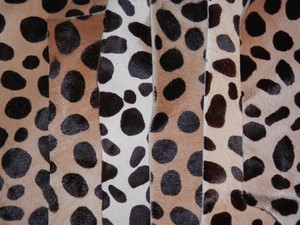 6 Pcs Brown White Cheetah Print Hair On Cowhide Leather Scraps