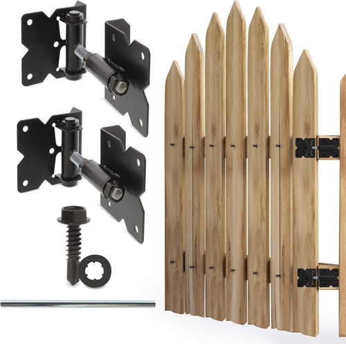 Self-Closing Black Gate Hinge 2-Pack with Installation Screws and Swing Adjuster - Picture 9 of 12