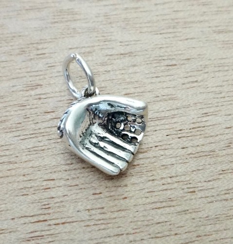Sterling Silber 3D 10x10x5mm Baseball Softball Handschuh Charm! - Bild 1 von 4