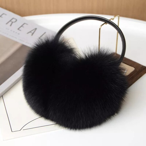 Real Fox Fur Earmuffs Large Ear Muffs Earflap Real Sheepskin Leather Bracket - Picture 8 of 22