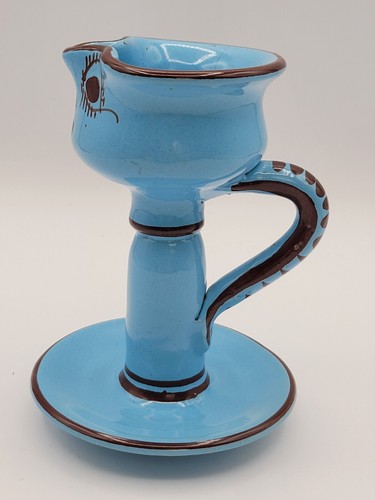 Anthropomorphic Pottery Candle Stick holder Candle Holder, Blue Face- Vintage - Picture 2 of 7