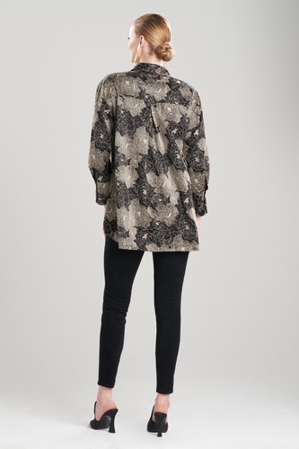 NATORI ALL OVER EMBROIDERED SILK CHARM OVERSIZED SHIRT (size S) - Picture 3 of 3