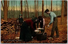 Putting Maple Sugar Into Moulds Brown Painting Postcard