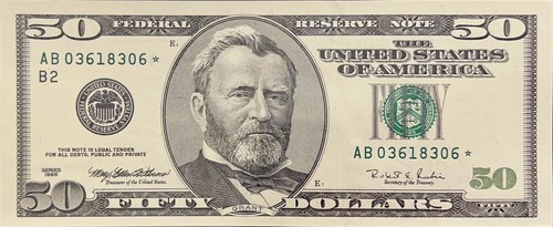 $50 Dollar Bill Star Note 1996 Uncirculated U.S Federal Reserve Note AB03618306* - Picture 5 of 12